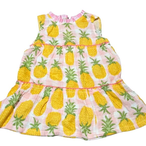 Mud Pie 12-18m NWT Pineapple pink yellow dress tiered cotton gauze fruit tropica - Picture 2 of 4